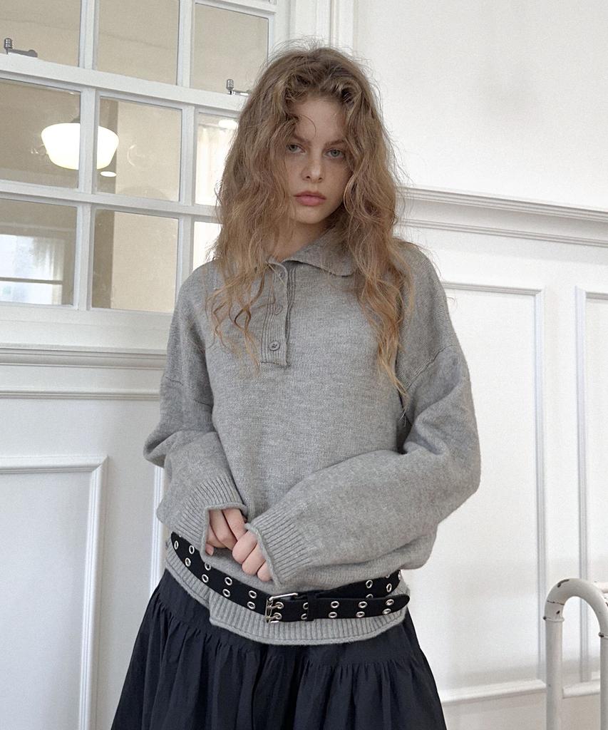 DELIDI Haze High Neck Button Knit (Gray)