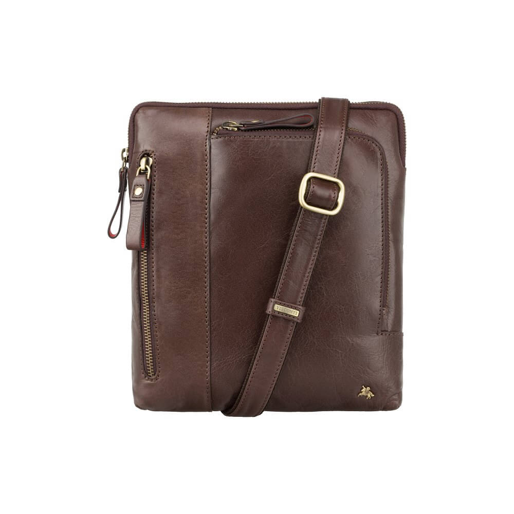 Visconti Brown Full Grain Leather Messenger Shoulder Bag