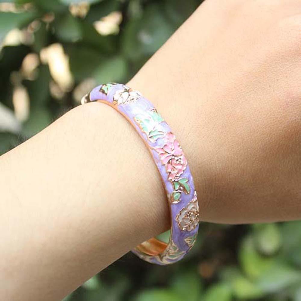 Hanfu Accessories Filigree Enamel Bangle Cheongsam accessories Hollow Out Peony Bracelet Party