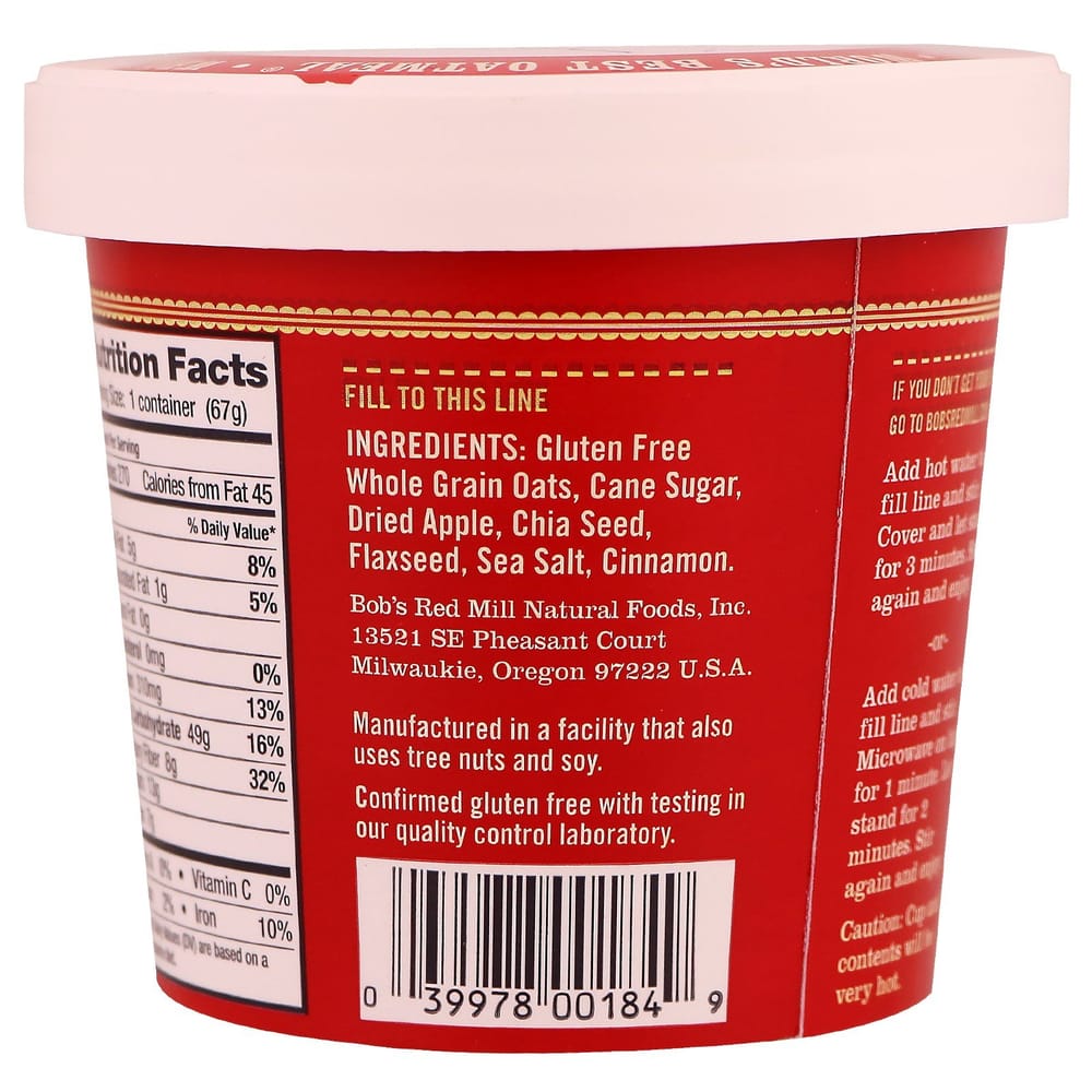Bobs Red Mill Oatmeal Cup with Apple Pieces & Cinnamon 67g (2.36oz)