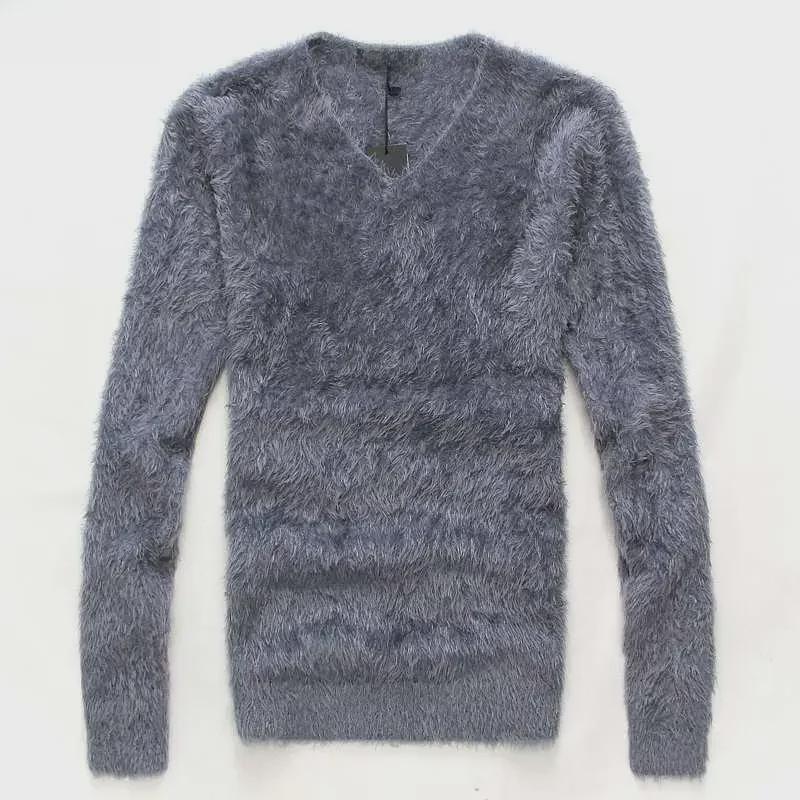 Men's Slim V-Neck Wool Sweater - Autumn/Winter Korean Style, Plush Seahorse Hair, Thick, Trendy