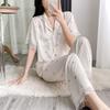 1011 Summer Pajamas Women's Summer Short-sleeved Trousers High-end Ice Silk Printing Lace Bear Thin Loungewear