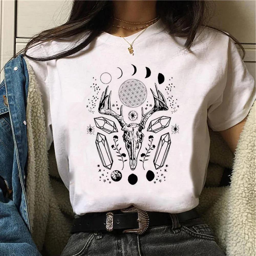 Tee Witch Triple Moon Gothic Sun Top Unisex Harajuku Tshirts Girl Graphic Harajuku 2000s Clothing Unisexs Gothic Style Sleeve Shirt