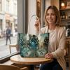 Elegant Teal Gold Pattern Tote Bag 