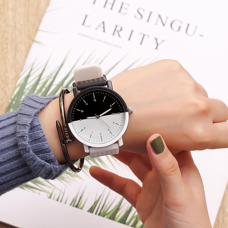 Модные парные часы в корейском стиле для мужчин и женщин - Черно-белые, Ретро, Повседневные, Большой циферблат, Кварцевые для студентов