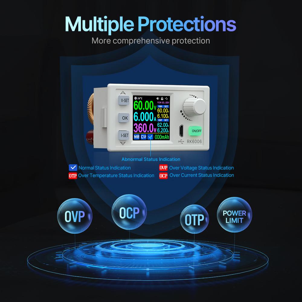 RK6006 DC Регулируемый источник питания 6A 60V DC в DC Понижающий преобразователь напряжения для обновления прошивки USB Стабилизированный понижающий преобразователь напряжения