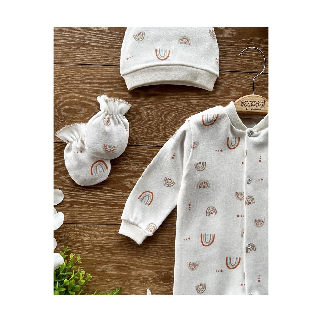 Органический комплект из трех предметов для новорожденных: перчатки, шапка, пинетки и детский комбинезон Радуга