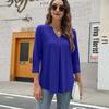 Women's V-Neck Tunic Blouse 3/4 Sleeve Shirts Loose Fit Top with Ring Detail, Casual Dressy Shirt for Work or Daily Wear Blouses Casual Tops S-XXL