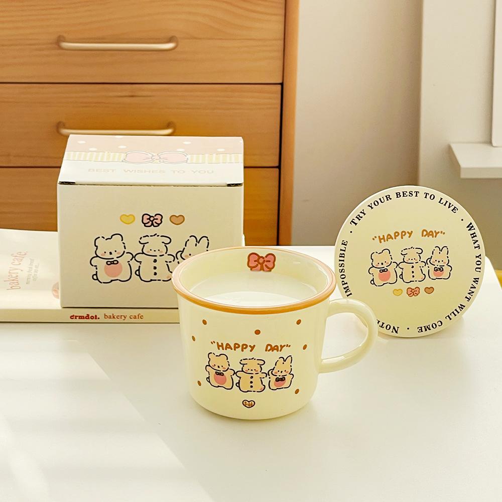 Милая чашка для завтрака с набором подставок Мультяшная керамическая чашка Подарок на день рождения Кружка Чашка для воды для девочки Сувенир
