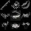 Handmade Bridal Pearl & Rhinestone Flower Hair Comb with Leaves