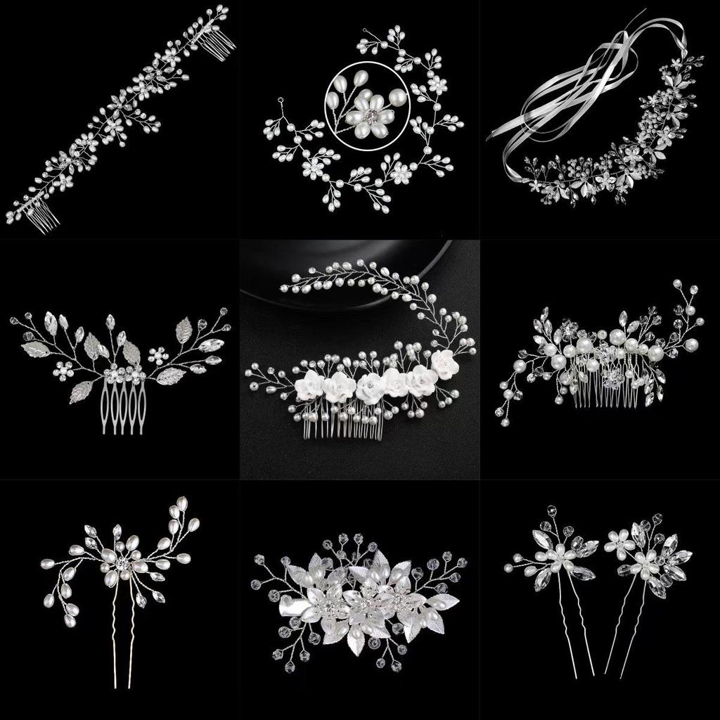 Сделанный вручную свадебный гребень для волос с цветком из жемчуга и страз и листьями