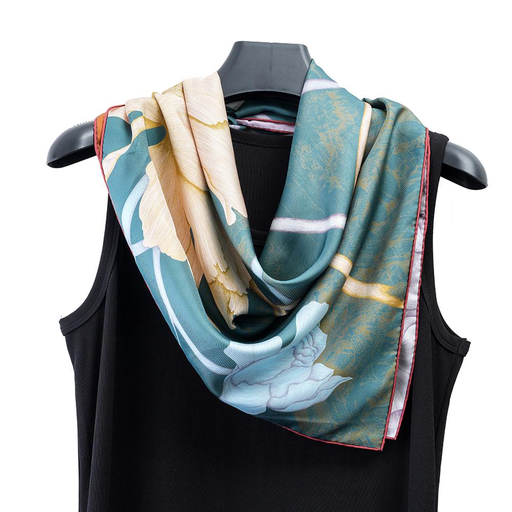 Silk Scarf Custom Luxury Satin Two-Side Pure Digital Printing Square Women Silk Scarf