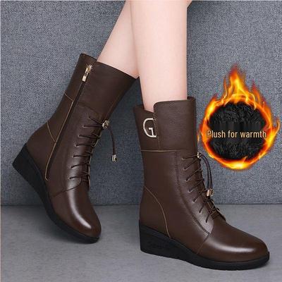 Женские полусапоги на танкетке - Натуральная мягкая кожа, Нескользящая подошва, Теплая хлопковая подкладка, Идеальны для осени/зимы.