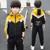 Spring Autumn Kids Boys Color Block Sweatsuit Outfit Zip-up Hooded Sweatshirt Jacket Pants Casual Suit Children Clothes