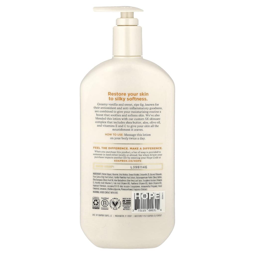 Soapbox, Ultra Hydrating Body Lotion, Vanilla Bean + Fig, 473ml (16 fl oz)