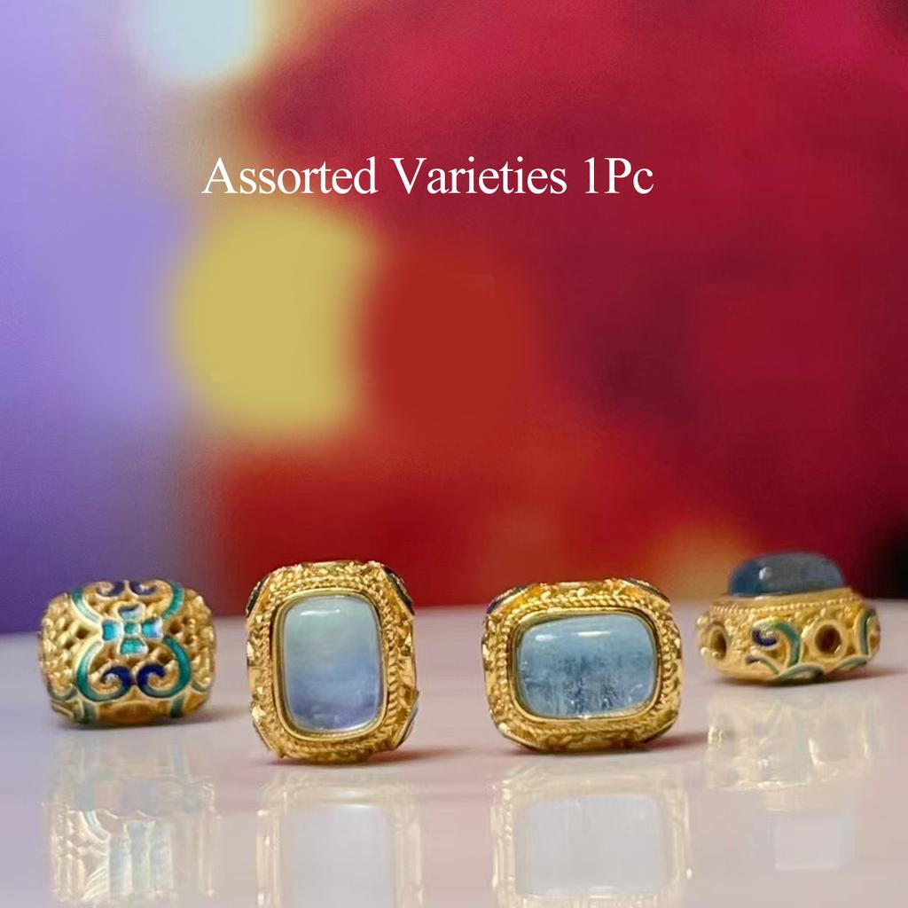 1Pc, Natural Stone Turquoise Aquamarine beads with hole, Boho handcrafted barrel-shaped beads accented with golden edges for Jewelry Making DIY