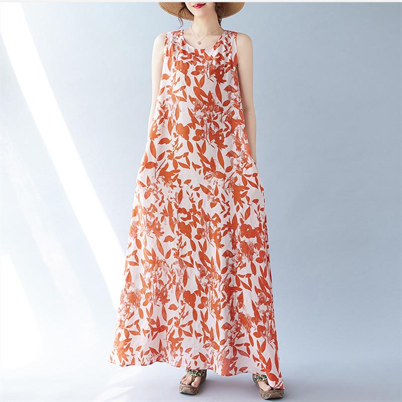 Sleeveless Plus Size Vintage Floral New In Dresses for Women Casual Loose Long Summer Dress