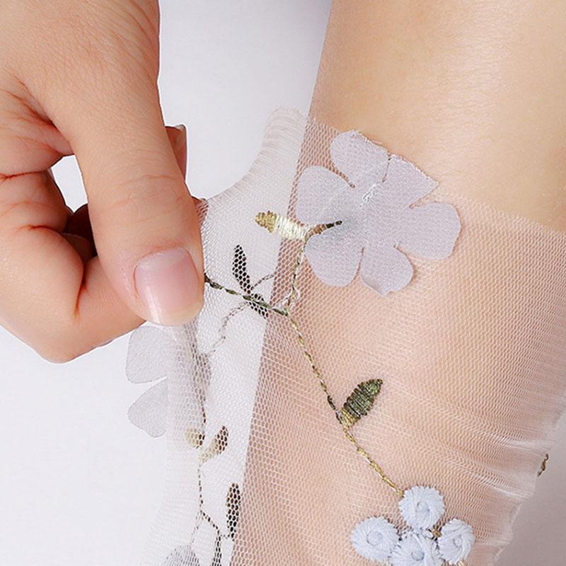 Женские носки из тюля, летние прозрачные сетчатые носки с цветочным принтом, прозрачные дышащие носки