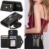 Zipper Crossbody Wallet for IPhone 16 15 14 13 12 Mini 11 XR XS Pro Max 8 Plus Case with Card Holder Lanyard StrapLeather Cover