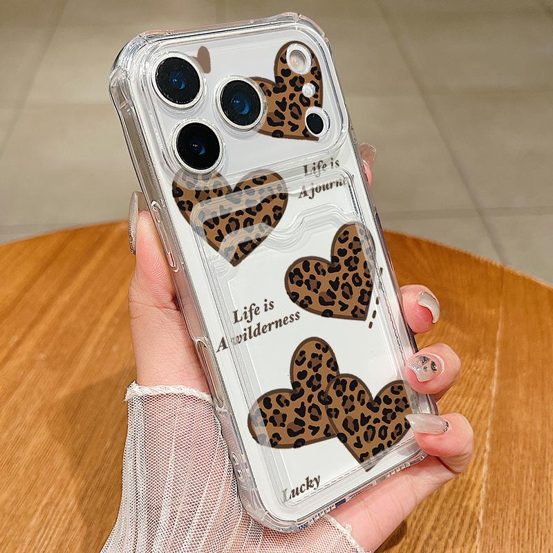 Чехол-кошелек с карманом для карт из ТПУ для iPhone 17 Pro Air 16e 16 15 14 13 Pro Max 12 11, цветной, с узором в виде сердечек, мягкая задняя крышка
