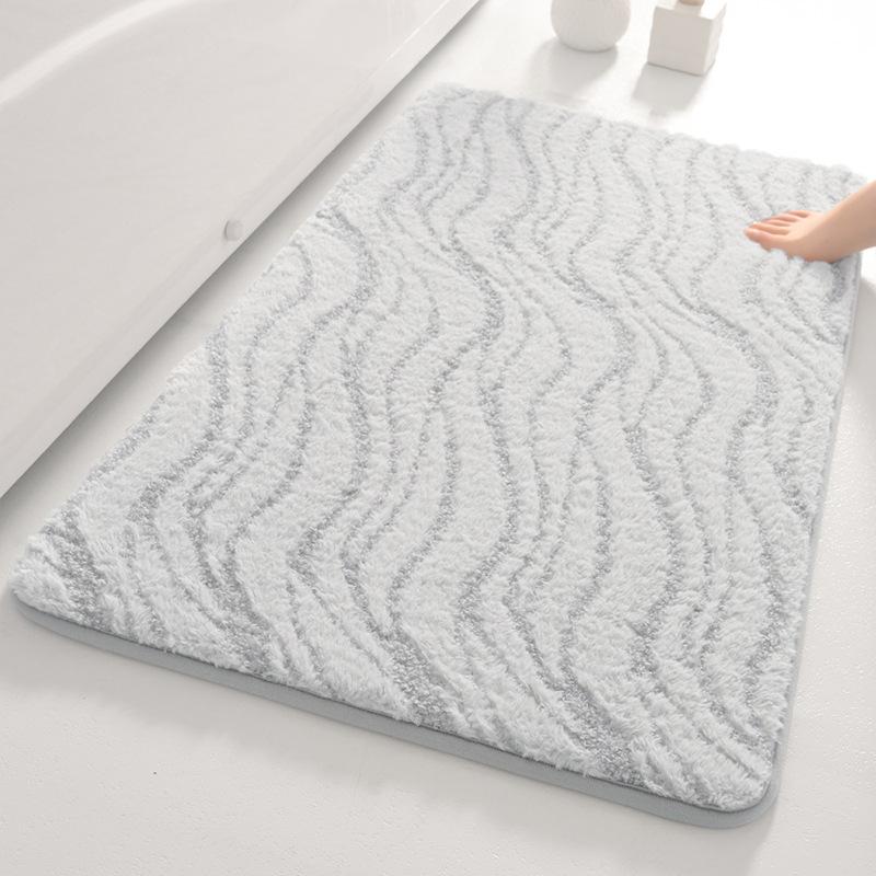 Thickened Solid Color Bathroom Absorbent Floor Mat with Wave Pattern for Household Use, Anti Slip Door Mat for Bathroom, Toilet Door Mat