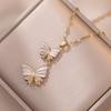 New Gold Color Stainless Steel Necklaces for Women Fashion Delicate Zircon Double Butterfly Pendant Necklace Jewelry Clavicle Chain