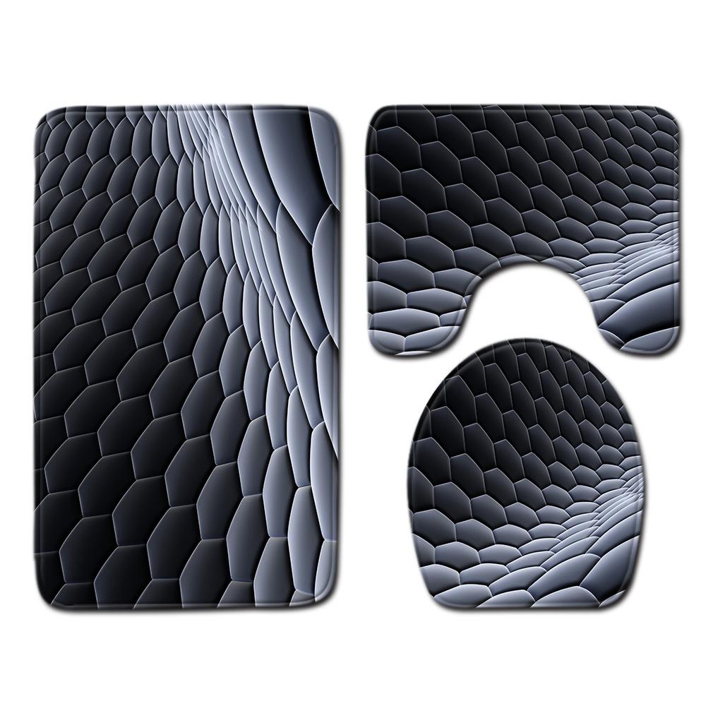 Cool Pattern Bathroom Floor Mat Toilet Three-Piece Set