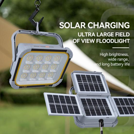 Solar Camping Floodlight Super Bright High Lumens Waterproof High-power Rechargeable Solar Outdoor Portable LED Reflector Spotlight