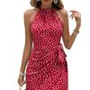 European & American Style Polka Dot Pleated Waist-Cinching Halter Dress (Sleeveless, 2026 Design)
