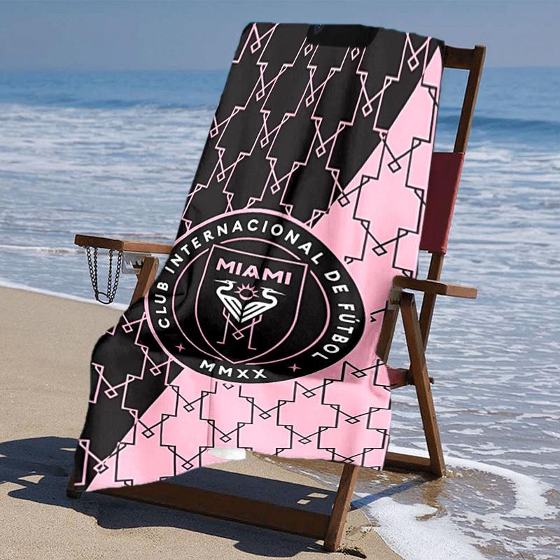 proof beach towel with Inter Miami CF pattern - soft,absorbent,quick-drying,machine washable - perfect for swimming,camping,bathing
