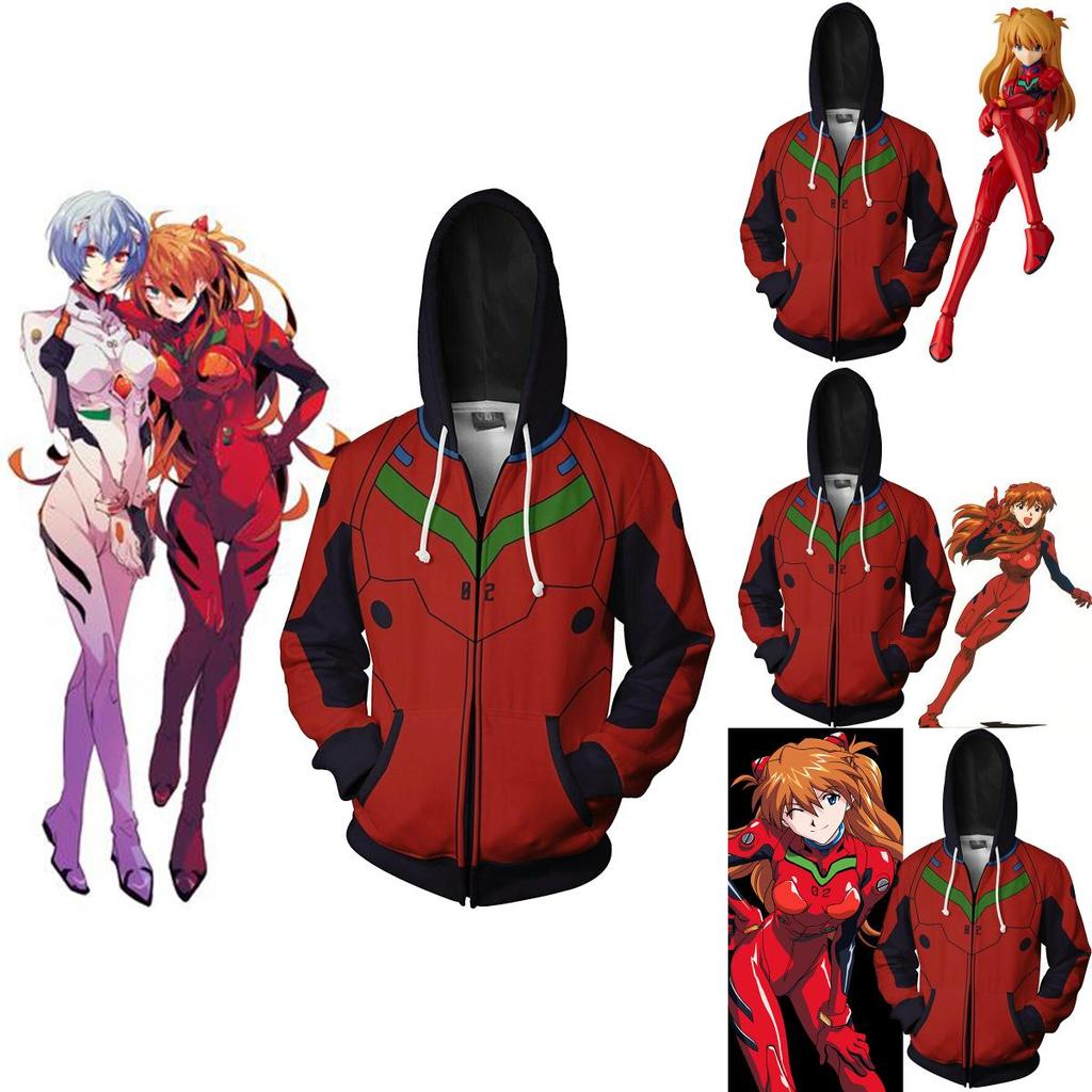 Косплей костюм Лэнгли Аски Евангелион Сорью Аниме Толстовка на молнии Свитшот