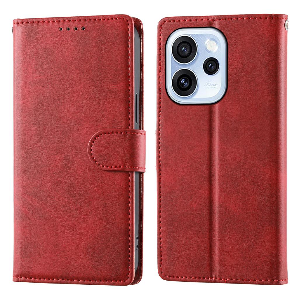 For Oppo Reno15 F 5G Case Stand Wallet Calf Texture PU Leather Flip Phone Cover with Wrist Strap