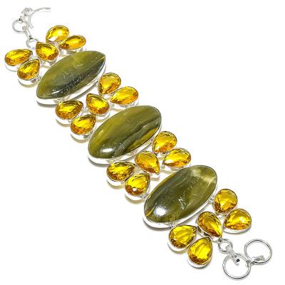 Браслет из шмелиной яшмы и цитрина ручной работы из стерлингового серебра 925 пробы 7-8" m4q90