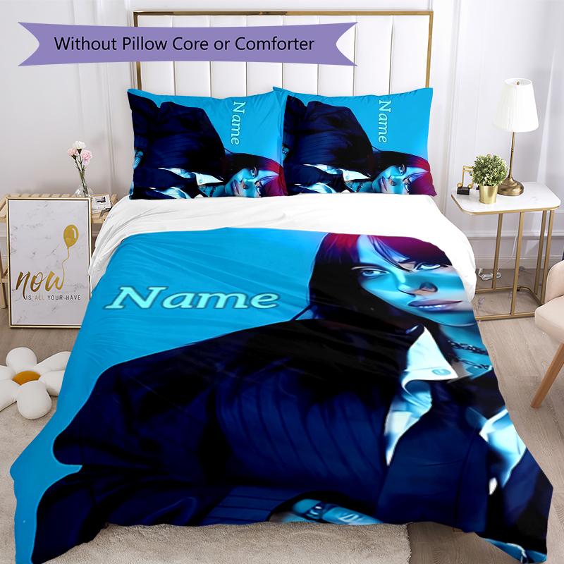 3pcs Custom Name Billie Eilish Bedding Set Duvet Cover Closure Includes 1 Duvet Cover & 2 Pillowcases for All Seasons Bedroom Decor