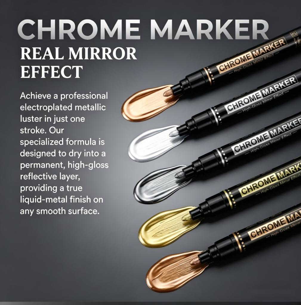 Chrome Markers Mirror Effect Paint Pen 2.8Mm Medium Tip Waterproof Liquid Chrome Marker For Plastic Metal Glass Wood Car Model
