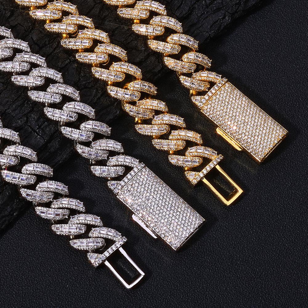 NUOYA Flip Lock Cuban Bracelet 18mm 18K Gold Plated Iced Baguette Cut Zircon Hip Hop Heavy Duty Jewelry