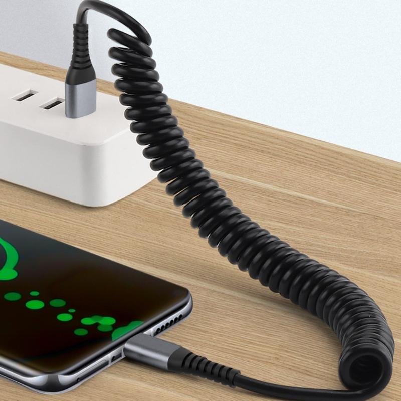 Спиральный кабель USB — USB C Кабель для быстрой зарядки Выдвижной спиральный кабель USB — USB C Легко носить Зарядное устройство для смартфона