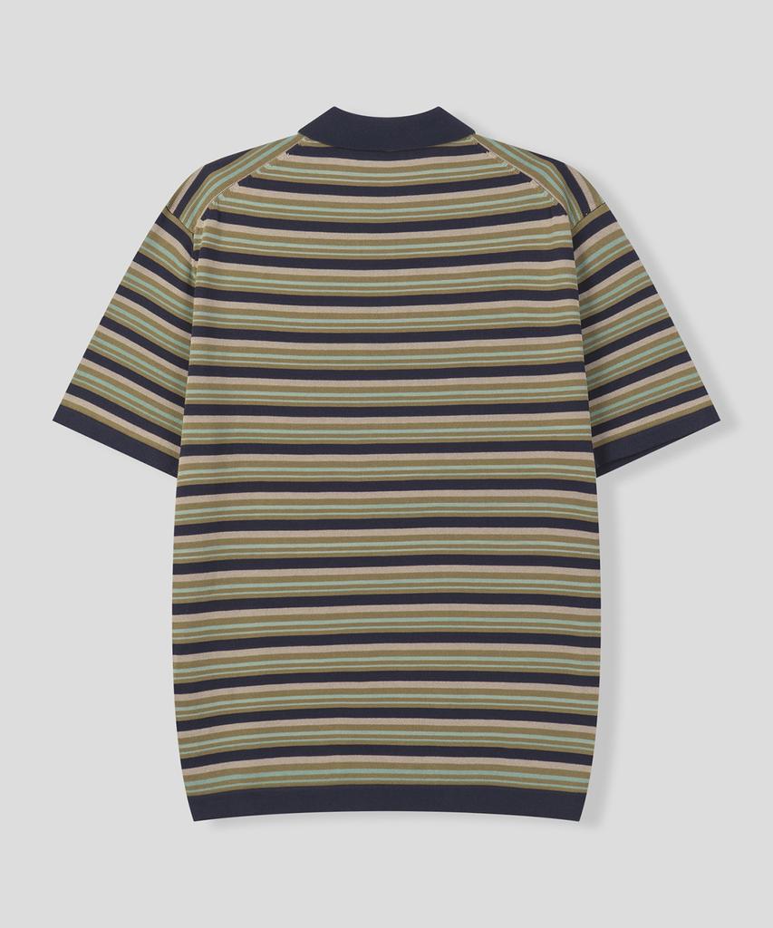 BLACK MOMENT Daily Striped Collared Knit Polo [Khaki Mix]