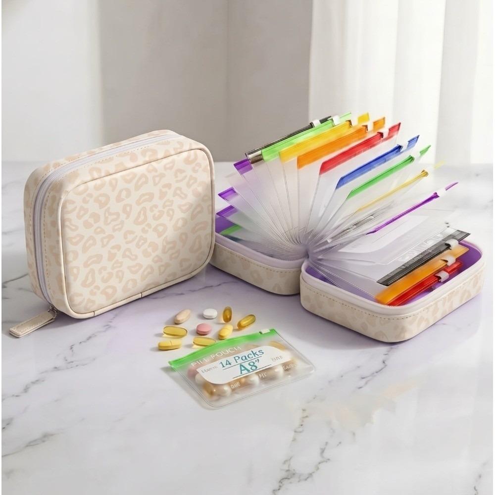 BPA-Free Weekly Pill Organizer with14 Zippered Pouches Medicine Box Bag Daily Travel