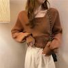 Knitted Crop Sweaters Women Pullovers Vintage Casual Design Knit Tops Autumn Winter Solid Korean Fashion Fake Two-piece Sweater