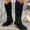 Retro Pointed Thick Heel Rivet Western Cowboy Boots Women's Large Size New Models But Knee Middle Heel Long Women's Boots