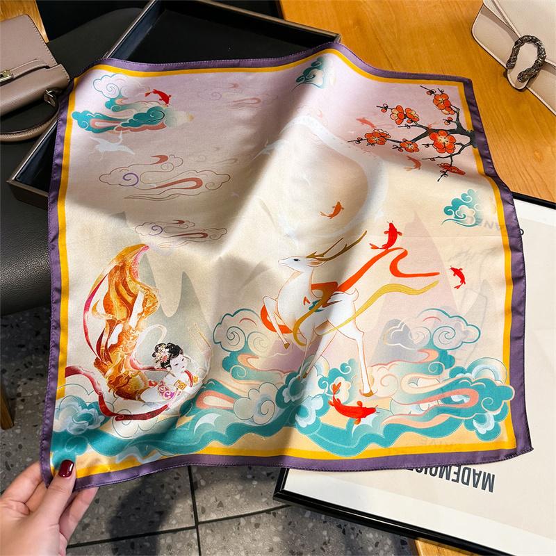 100% Silk Scarf Plum Blossom Pattern Square Scarves for Women Wrap Kerchief Mulberry Silk Bandana Fashion Luxury Headband Hijab