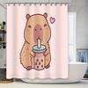 Cute Boba Tea Capybara Shower Curtain Set Funny Animal Bathroom Decor Washable Waterproof Fabric