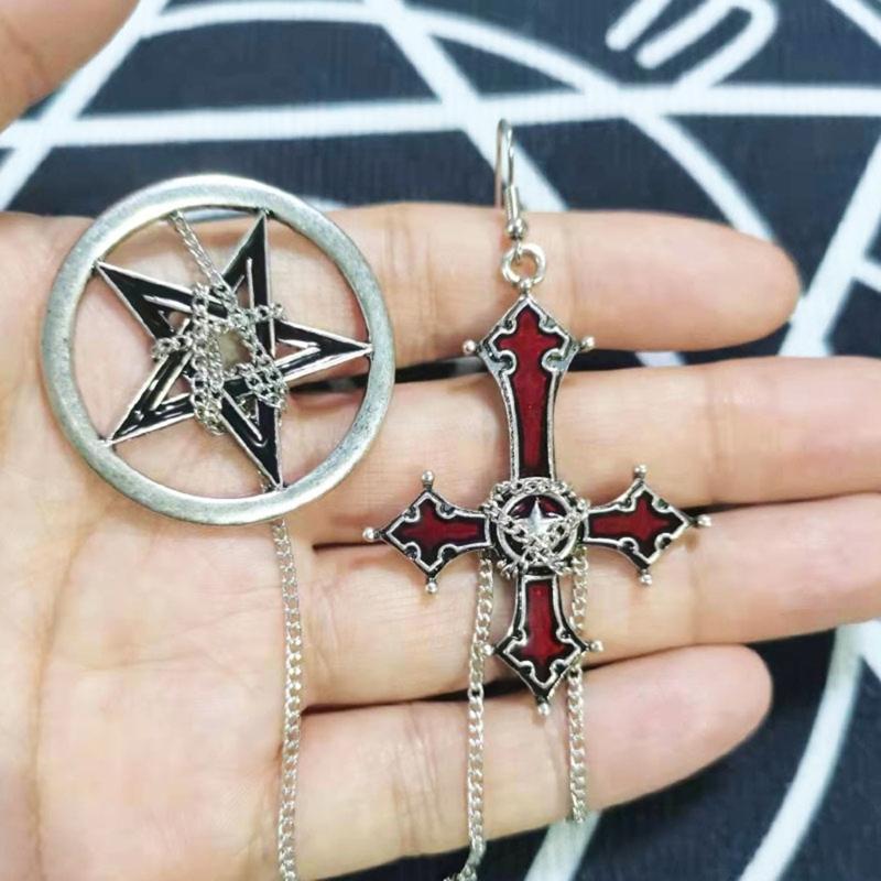 Gothic Style Punk Cool Cross-Earrings Long Chain Pendant Drop Earrings For Women Men Street Hip Hop Earring Jewelry Gift