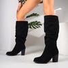 Autumn New Coarse Heel Single Boots Women's Round Head Suede Sleeve Fold Anti-slip Wear-resistant High Boots