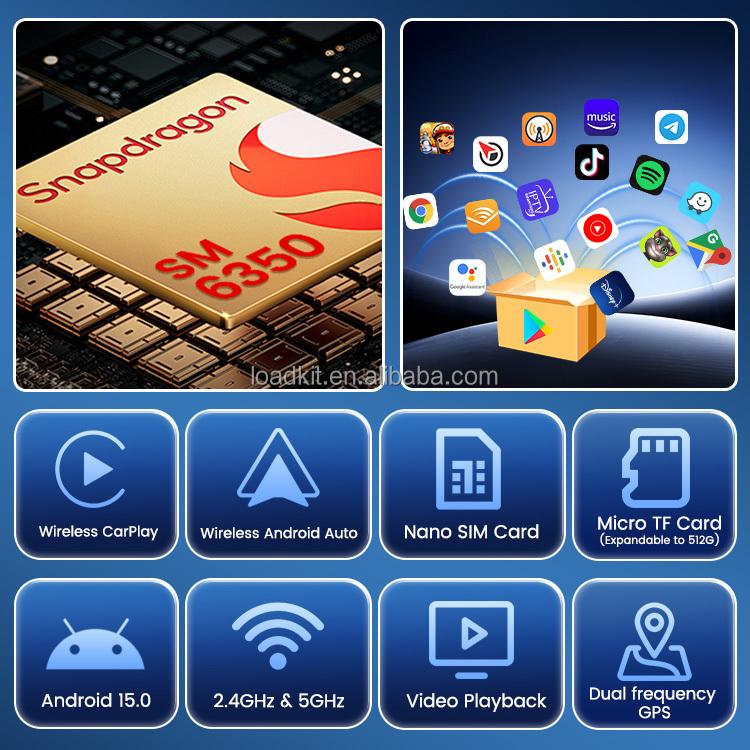 Carlinkit SM6350 Android 15 Carplay AI Box Беспроводной Carplay Смарт 8 ГБ 128 ГБ Отвод тепла AI Box Car Play для Netflix YouTube