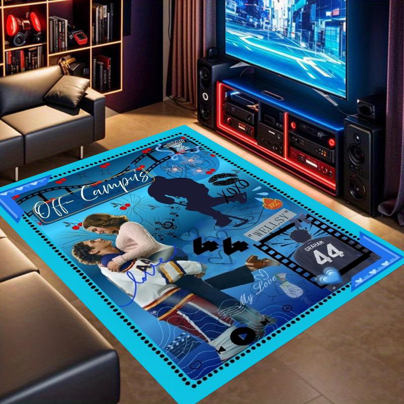 Off‑Campus Movie Frame Sticker Collage Print Area Rug Hockey Romance Book Theme Non‑Slip Rectangular Floor Mat Book Fan Living Bedroom Home Decor Rug