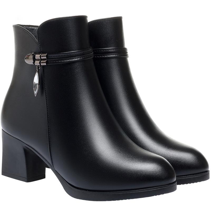 Модные осенне-зимние короткие ботинки женские ботинки на толстом каблуке из мягкой кожи теплые ботильоны на среднем каблуке из бархатистой кожи хлопковая обувь