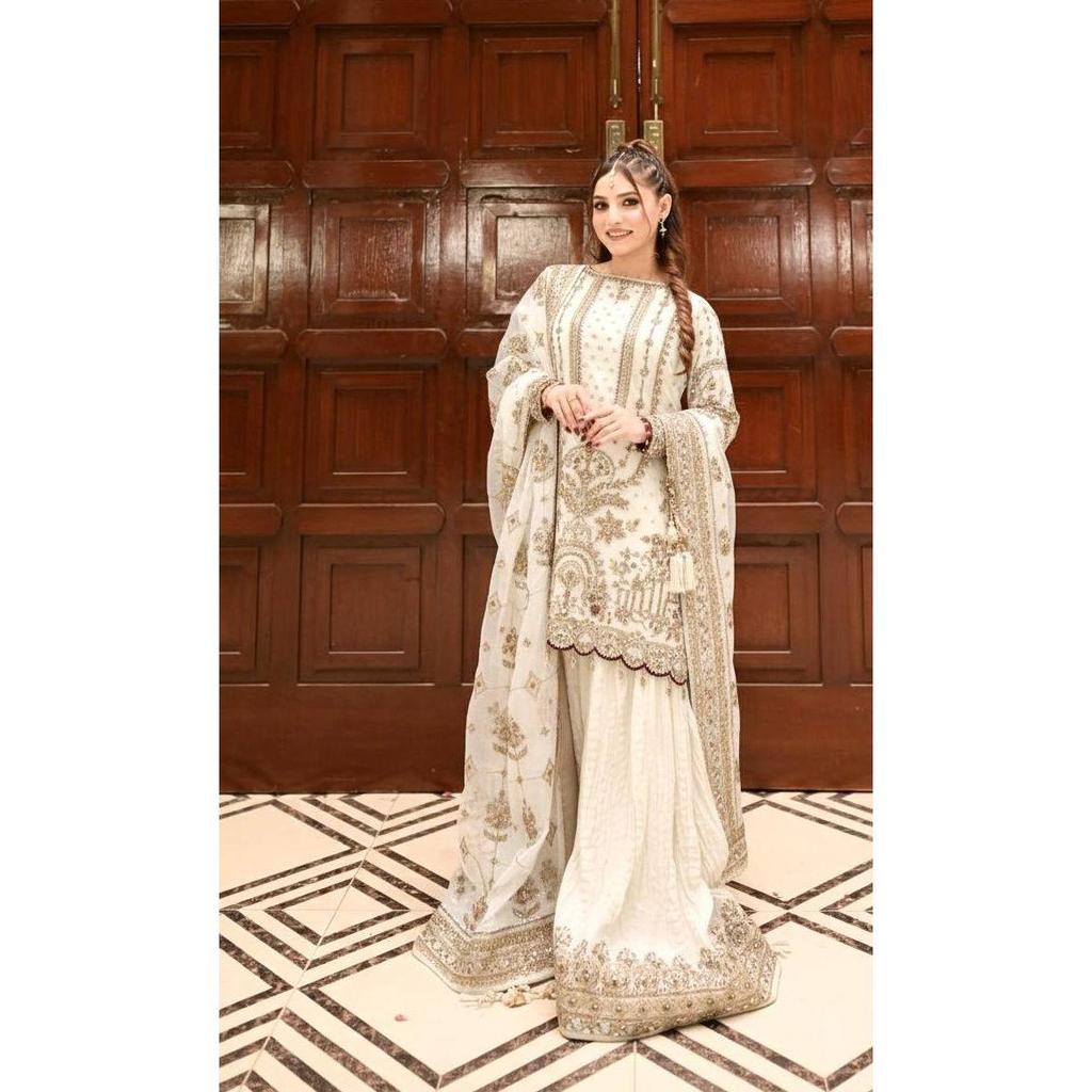 Launching New  Đěsigner Party Wear Look Pur Heavy Faux Georgette Top Plazzo & Dupatta Set*