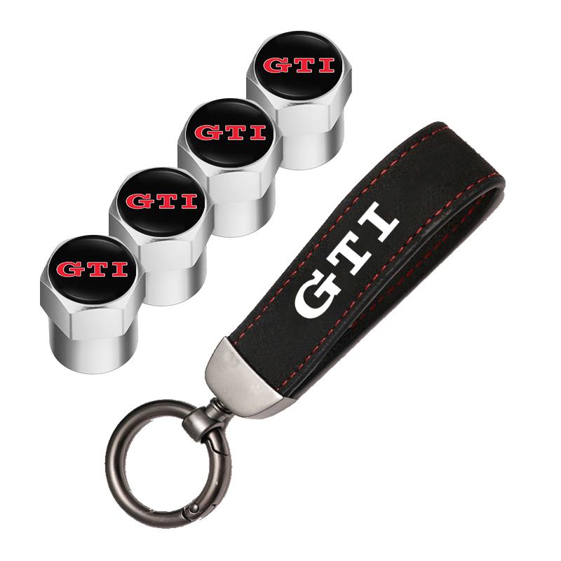 VEMZG1 Car Tire Wheel Valve Caps Cover Suede Car Key Chain Ring Keychain For VW R GTI Polo Golf Passat Tiguan Arteon Touareg ID.3 Jetta